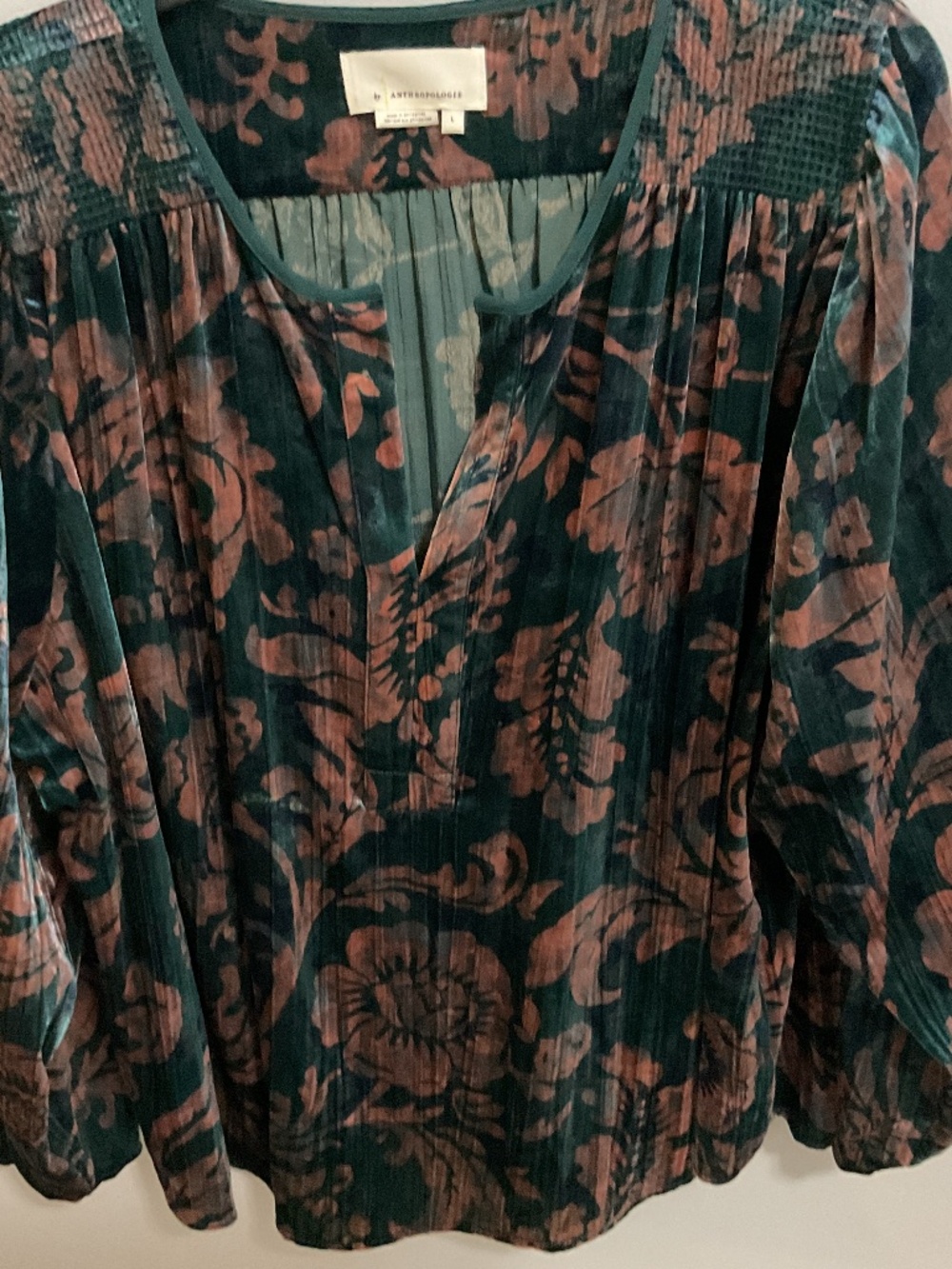 Anthropologie Relaxed Faustine Floral Velvet Peasant Boho Top, Size Large